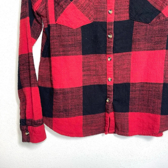 Maurices 100% Cotton Relaxed Fit Red Black Plaid Button Down Shirt Medium Women - Picture 5 of 11